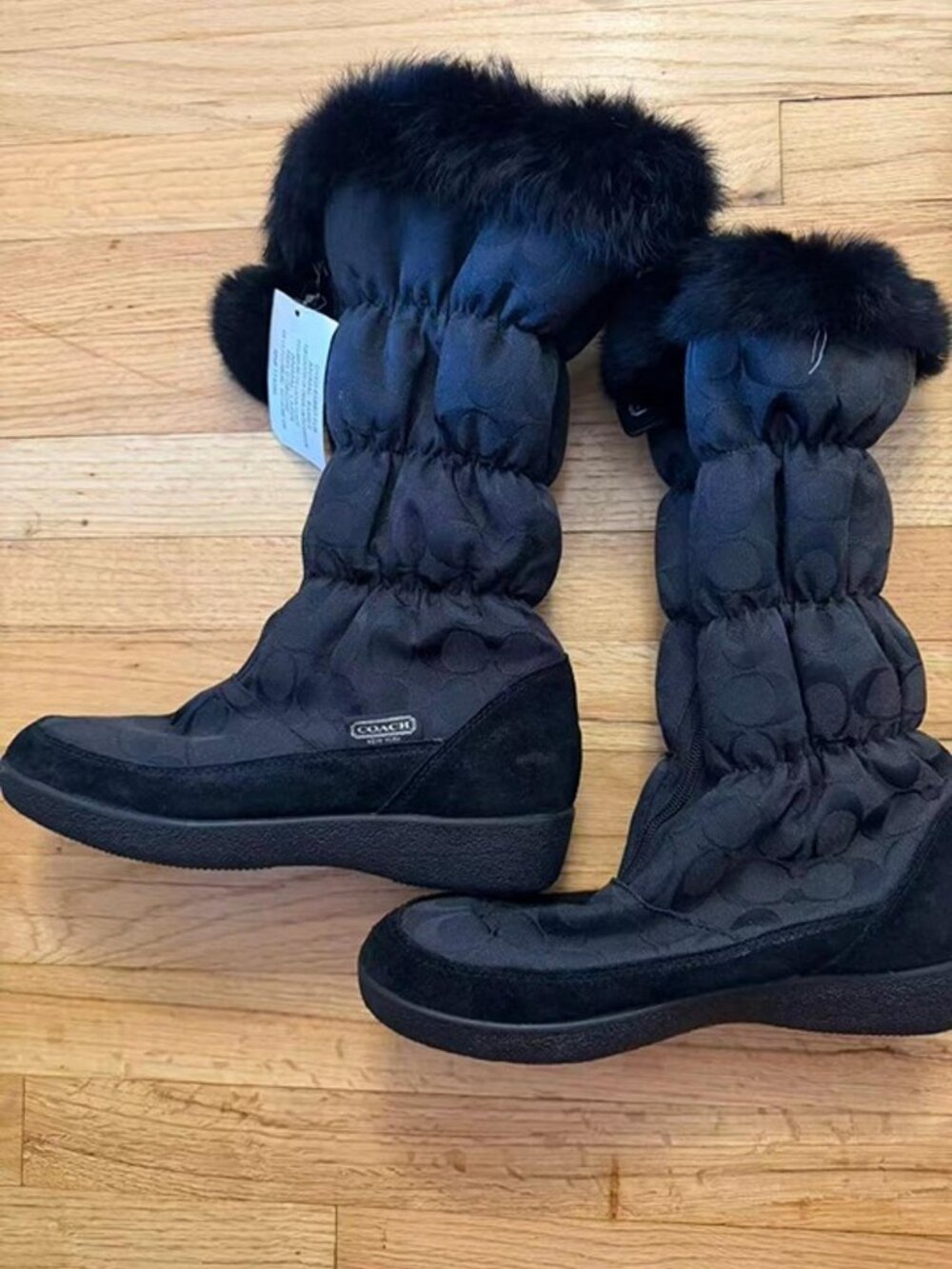 Coach Black Signature Monogram Fur Trim Winter Boots